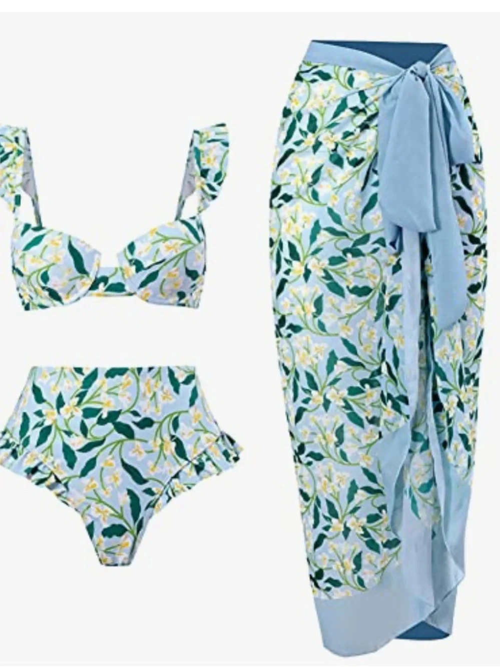 NWT Floral High-Waist Bikini Set with Matching Sarong L cover up